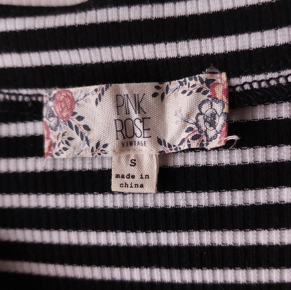 Pink Rose - Black & White Striped Mini Dress - Picture 2 of 8